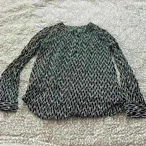 Loft long-sleeved silky blue and white geometric print top - Picture 1 of 4